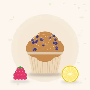 Bakery Muffin Tops – illustrated drink with blueberry, choc chip & lemon poppyseed