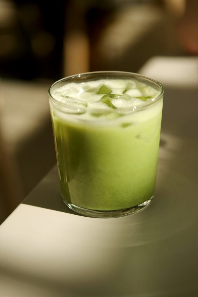 Glass of iced matcha latte
